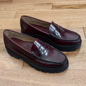 Bass Whitney Super Lug Sole leather loafers burgundy maroon oxblood 8 classic